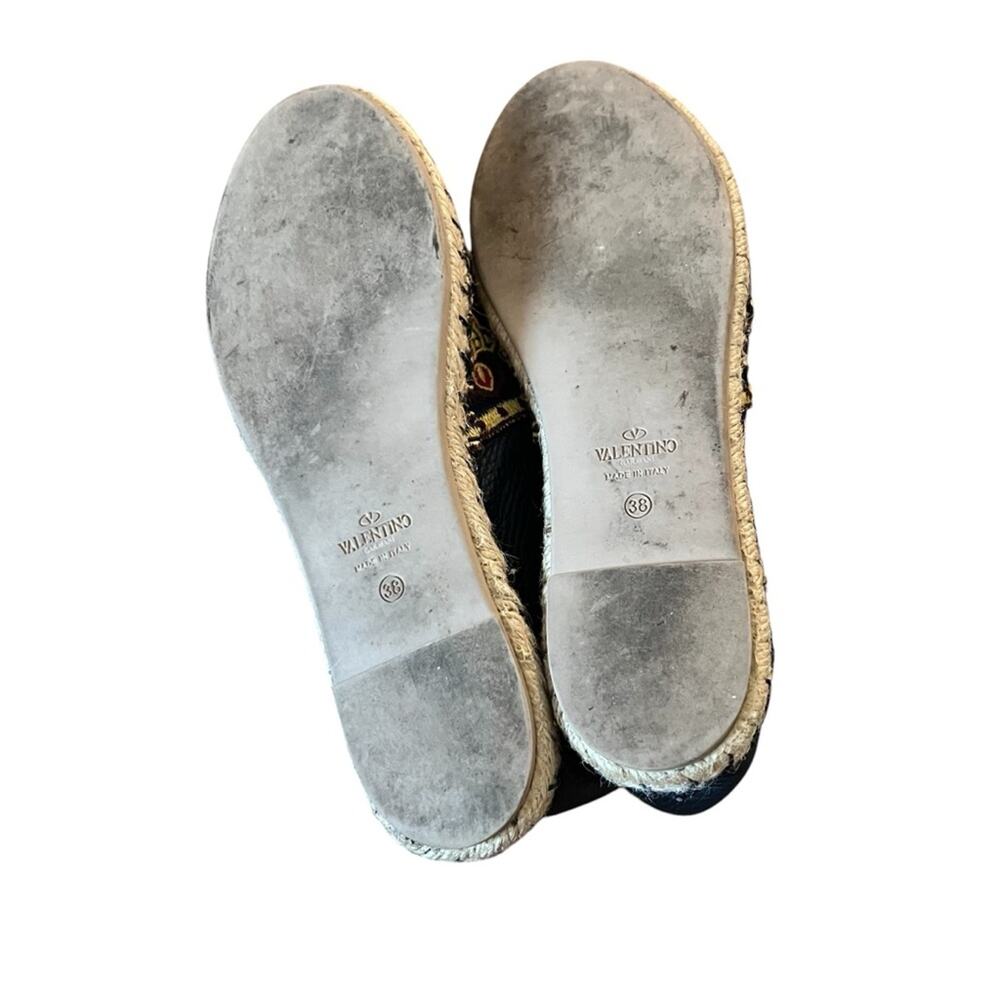 Valentino Garavani Navy Blue Leather and Floral Lace Espadrille Flats EU 38 US 8 - Picture 11 of 13